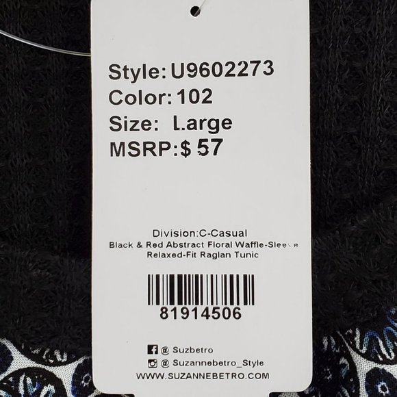 Weekend Suzanne Betro Black Red Abstract Floral Waffle Sleeve & Back Top NWT L - Picture 10 of 11